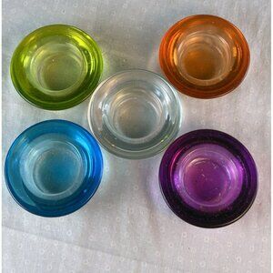 Set of 5 Multicolor Crate & Barrel  Glass Tea Light Candle Holders 3"